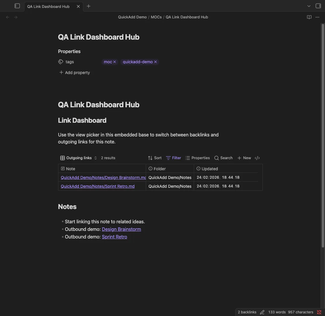 MOC link dashboard template demo